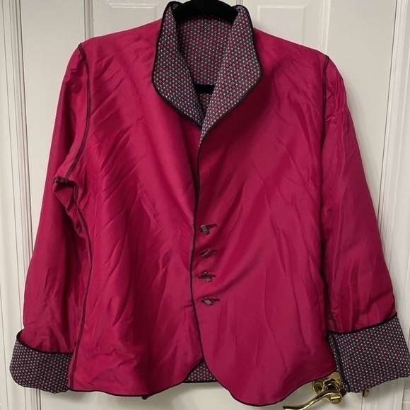 Beluva San Francisco Reversible rayon Fushia jacket. Dot / solid. Size Medium. - Picture 2 of 10